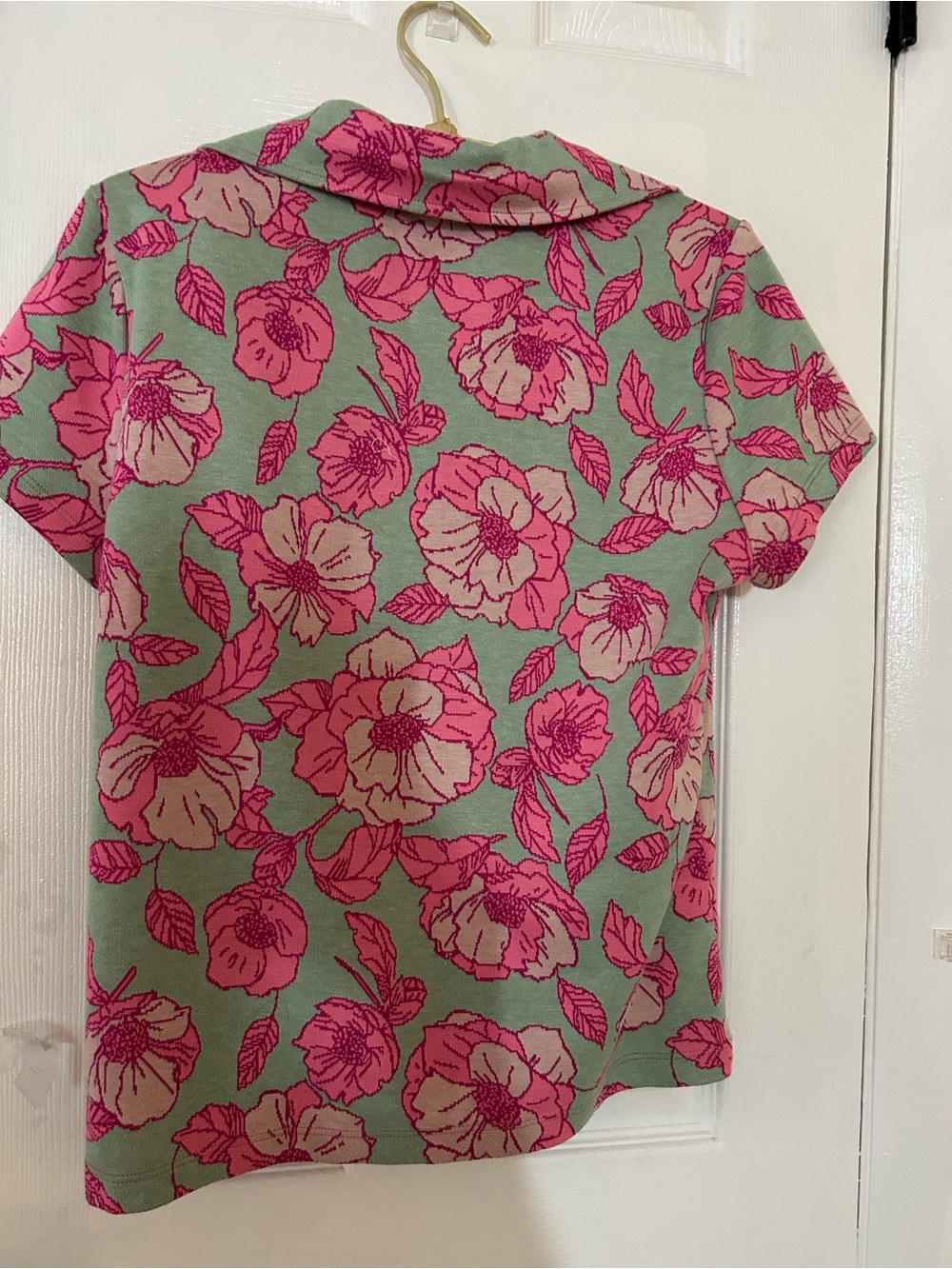 Maeve Anthropologie Floral Jacquard Sz M Quarter Zip Polo Top Pink Green Preppy - Picture 11 of 13